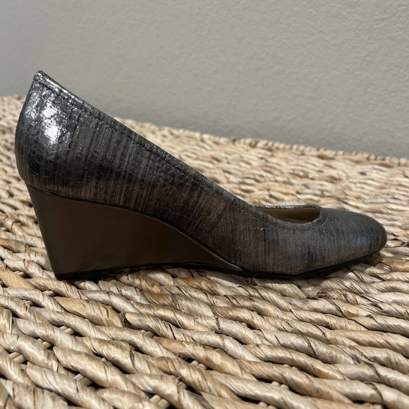 Antonio Melani Shoes Women 7.5 Silver Claire Leather High Heel Platform Wedge‎ - Picture 9 of 10